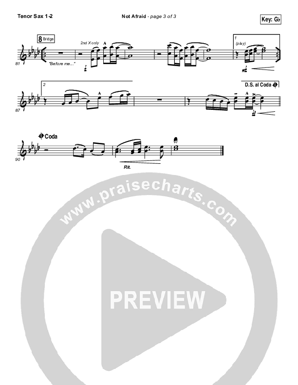 Not Afraid Tenor Sax 1/2 (Jesus Culture / Kim Walker-Smith)