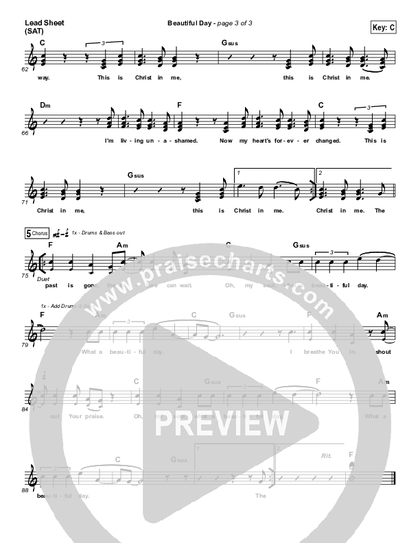 Beautiful Day Lead Sheet (SAT) (Jesus Culture / Derek Johnson)