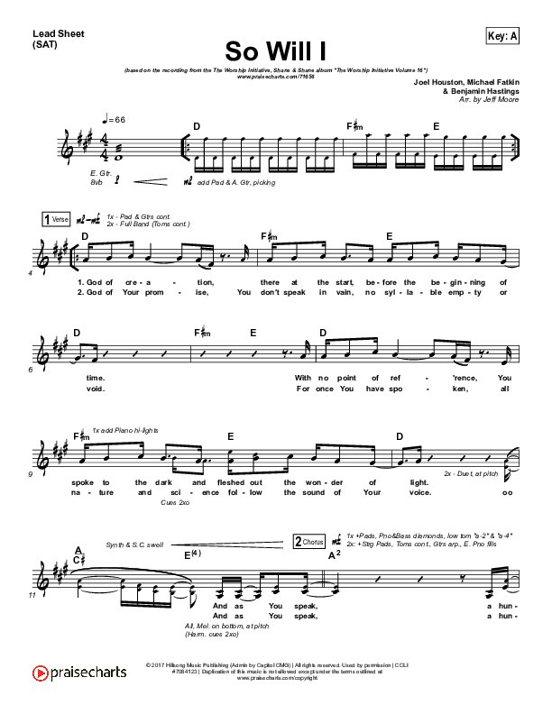 So Will I (100 Billion X) Lead Sheet (SAT) (The Worship Initiative / Shane & Shane)