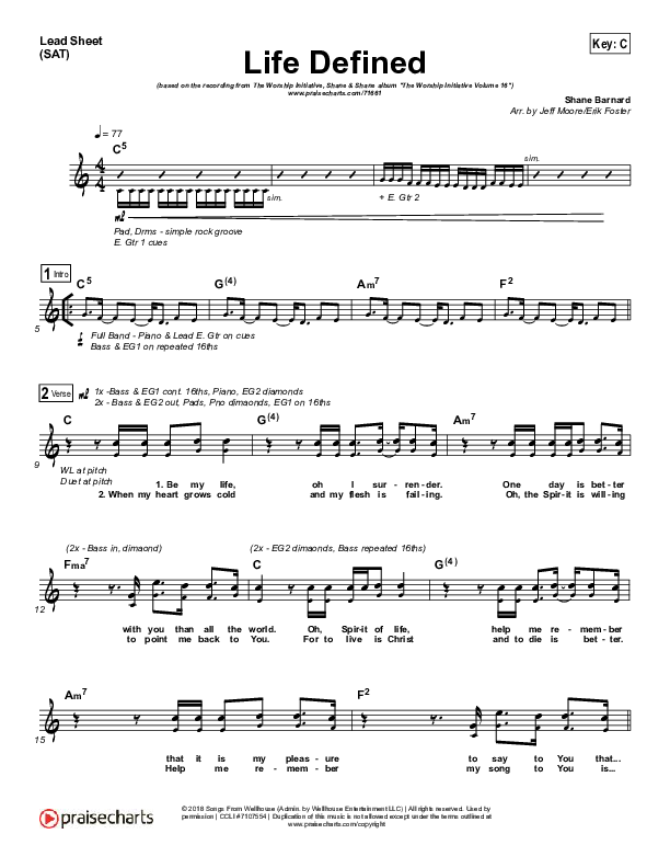 Life Defined Lead Sheet (SAT) (The Worship Initiative / Shane & Shane)