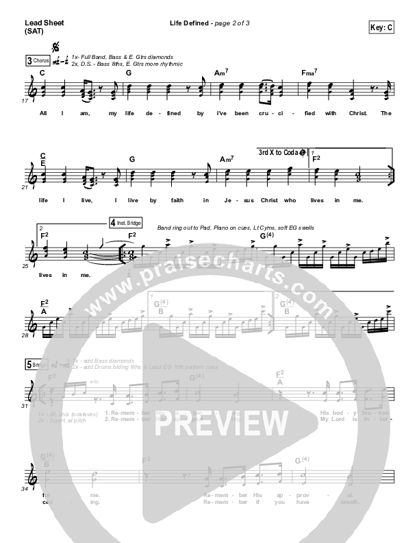 Life Defined Lead Sheet (SAT) (The Worship Initiative / Shane & Shane)