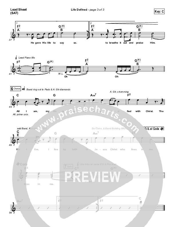 Life Defined Lead Sheet (SAT) (The Worship Initiative / Shane & Shane)