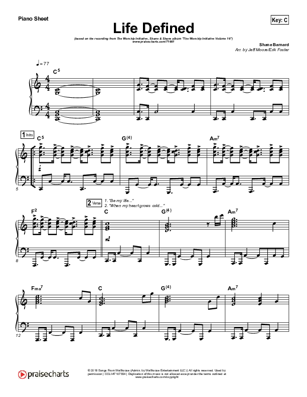 Life Defined Piano Sheet (The Worship Initiative / Shane & Shane)