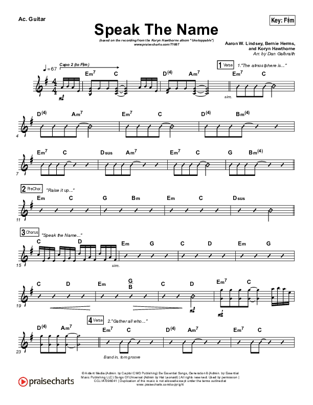 Speak The Name Acoustic Guitar (Koryn Hawthorne / Natalie Grant)