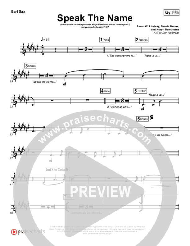 Speak The Name Bari Sax (Koryn Hawthorne / Natalie Grant)