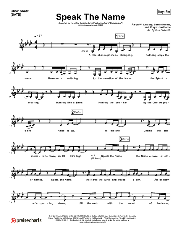 Speak The Name Choir Vocals (SATB) (Koryn Hawthorne / Natalie Grant)
