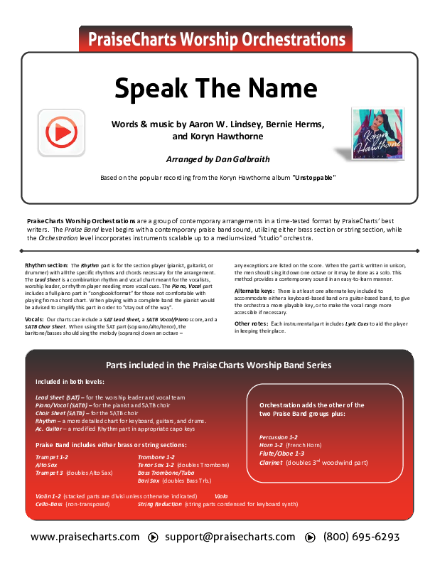 Speak The Name Cover Sheet (Koryn Hawthorne / Natalie Grant)