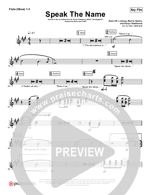 Speak The Name Flute/Oboe 1/2/3 (Koryn Hawthorne / Natalie Grant)
