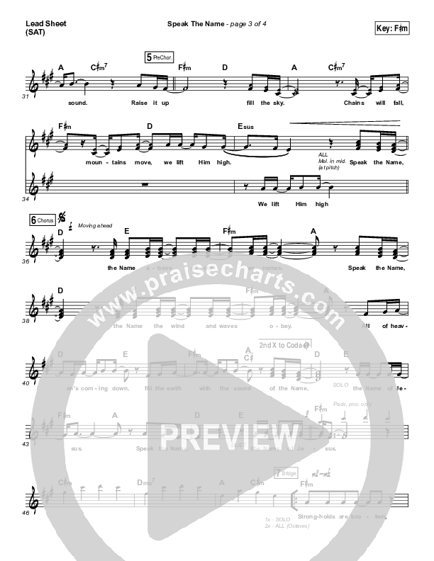 Speak The Name Lead Sheet (Print Only) (Koryn Hawthorne / Natalie Grant)