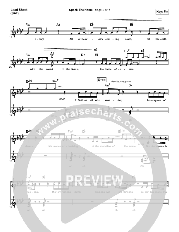 Speak The Name Lead Sheet (Print Only) (Koryn Hawthorne / Natalie Grant)