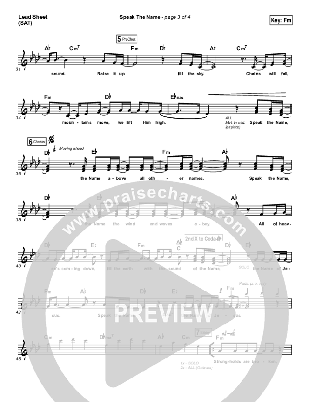 Speak The Name Lead Sheet (Print Only) (Koryn Hawthorne / Natalie Grant)