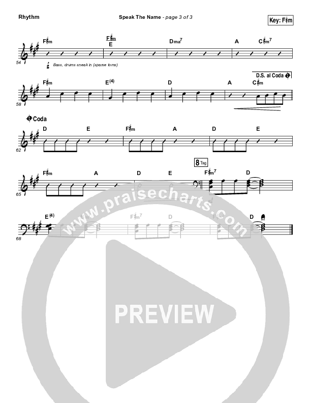 Speak The Name Rhythm Chart (Print Only) (Koryn Hawthorne / Natalie Grant)