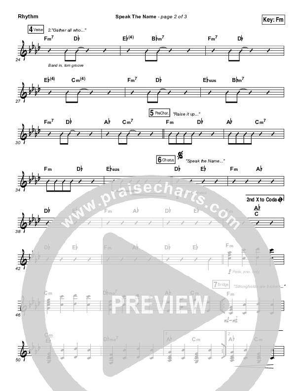 Speak The Name Rhythm Chart (Print Only) (Koryn Hawthorne / Natalie Grant)