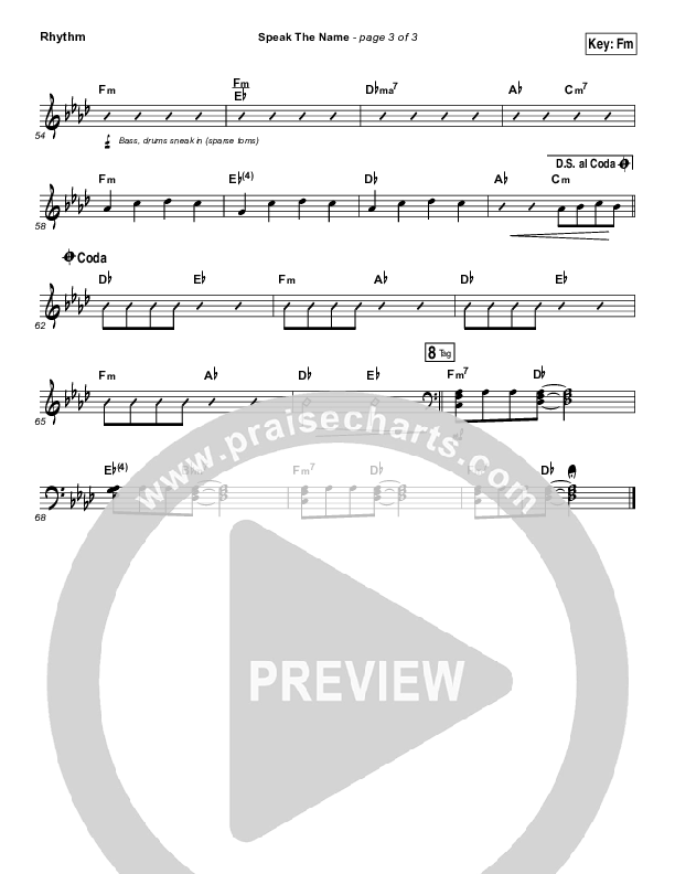 Speak The Name Rhythm Chart (Print Only) (Koryn Hawthorne / Natalie Grant)