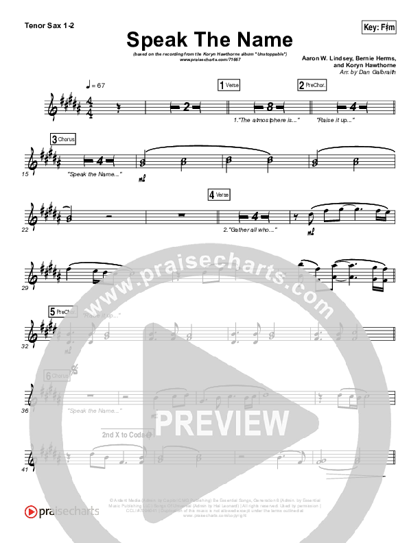 Speak The Name Tenor Sax 1/2 (Koryn Hawthorne / Natalie Grant)