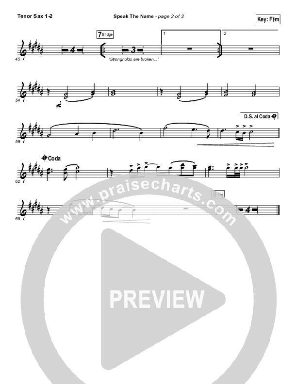 Speak The Name Tenor Sax 1/2 (Koryn Hawthorne / Natalie Grant)