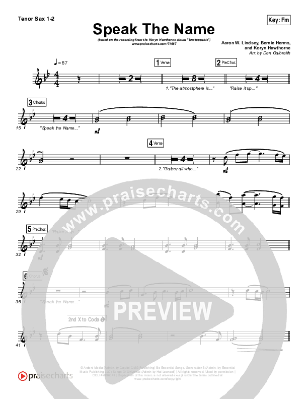 Speak The Name Tenor Sax 1/2 (Koryn Hawthorne / Natalie Grant)