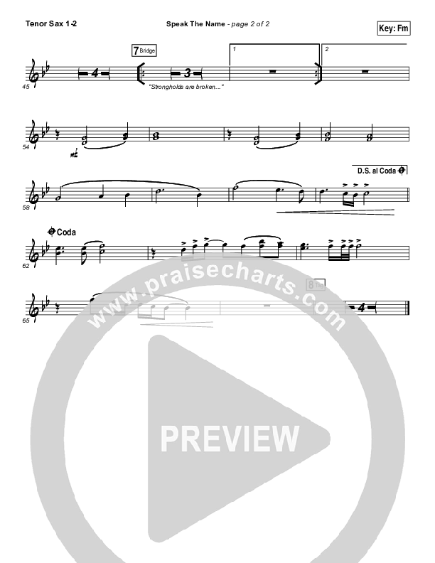 Speak The Name Tenor Sax 1/2 (Koryn Hawthorne / Natalie Grant)