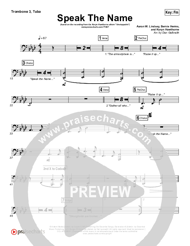 Speak The Name Trombone 3/Tuba (Koryn Hawthorne / Natalie Grant)
