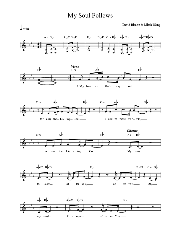 My Soul Follows Lead Sheet (David & Nicole Binion / Travis Greene)