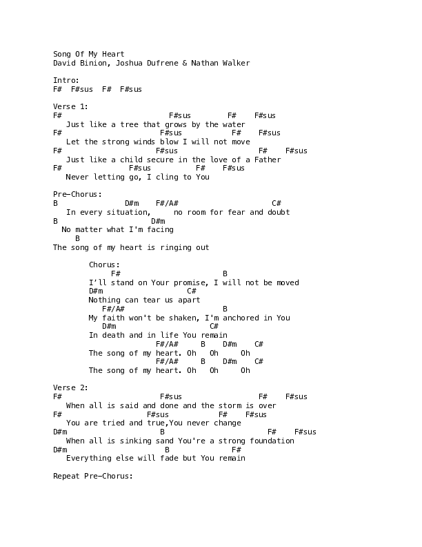 Song Of My Heart Chord Chart (David & Nicole Binion)