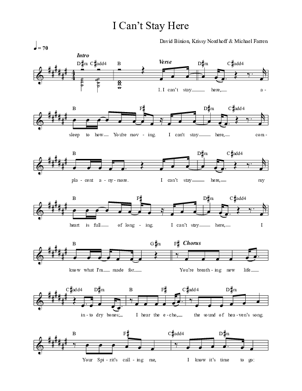 I Can't Stay Here Lead Sheet (David & Nicole Binion)