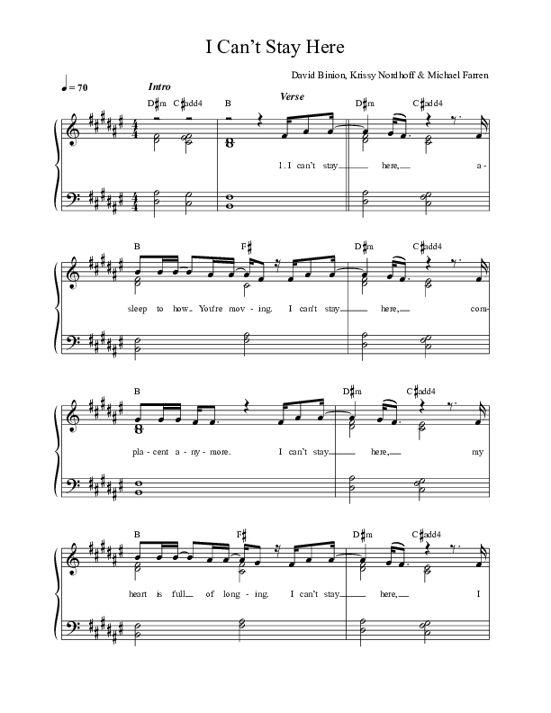 I Can't Stay Here Lead Sheet (SAT) (David & Nicole Binion)