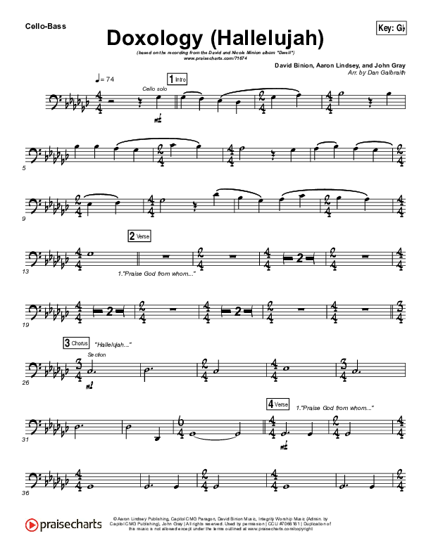 Doxology (Hallelujah) Cello/Bass (David & Nicole Binion / Tasha Cobbs Leonard)