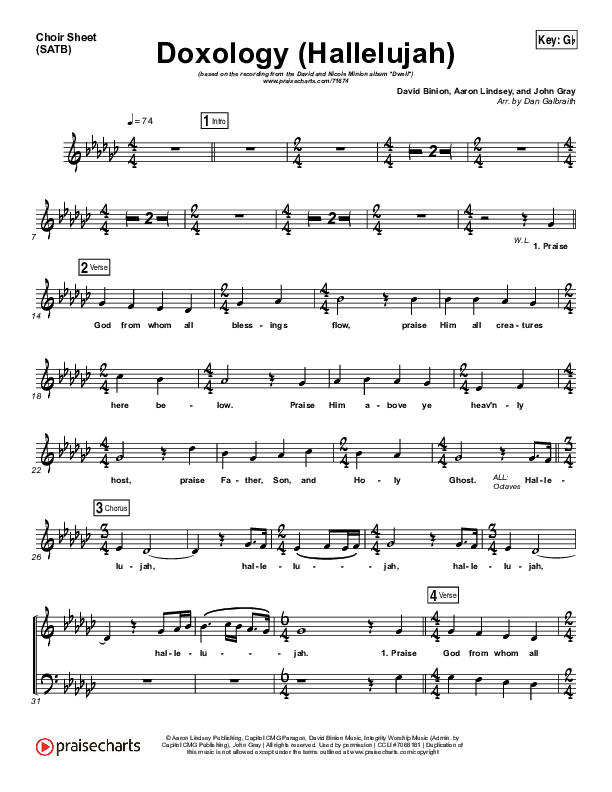Doxology (Hallelujah) Choir Sheet (SATB) (David & Nicole Binion / Tasha Cobbs Leonard)
