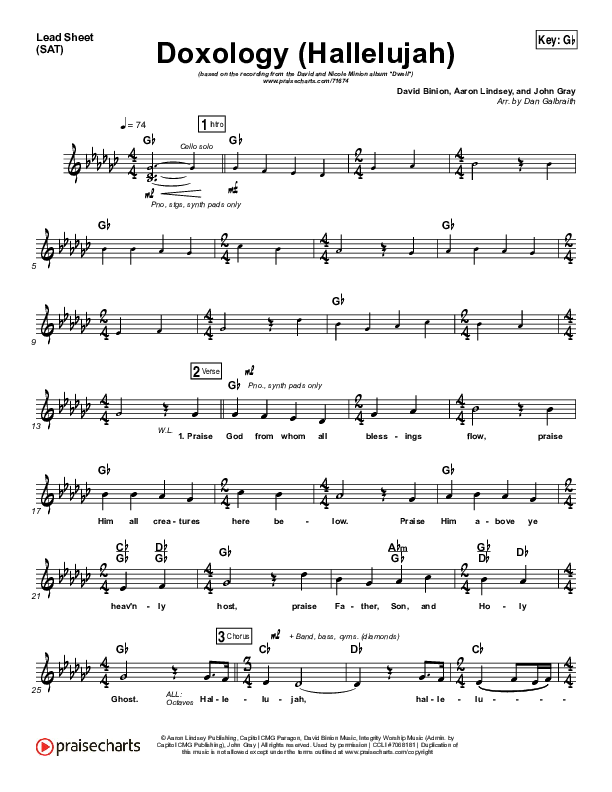 Doxology (Hallelujah) Lead Sheet (SAT) (David & Nicole Binion / Tasha Cobbs Leonard)