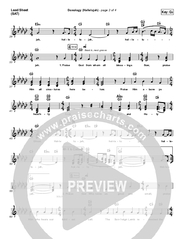 Doxology (Hallelujah) Lead Sheet (SAT) (David & Nicole Binion / Tasha Cobbs Leonard)
