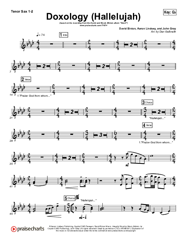 Doxology (Hallelujah) Tenor Sax 1/2 (David & Nicole Binion / Tasha Cobbs Leonard)