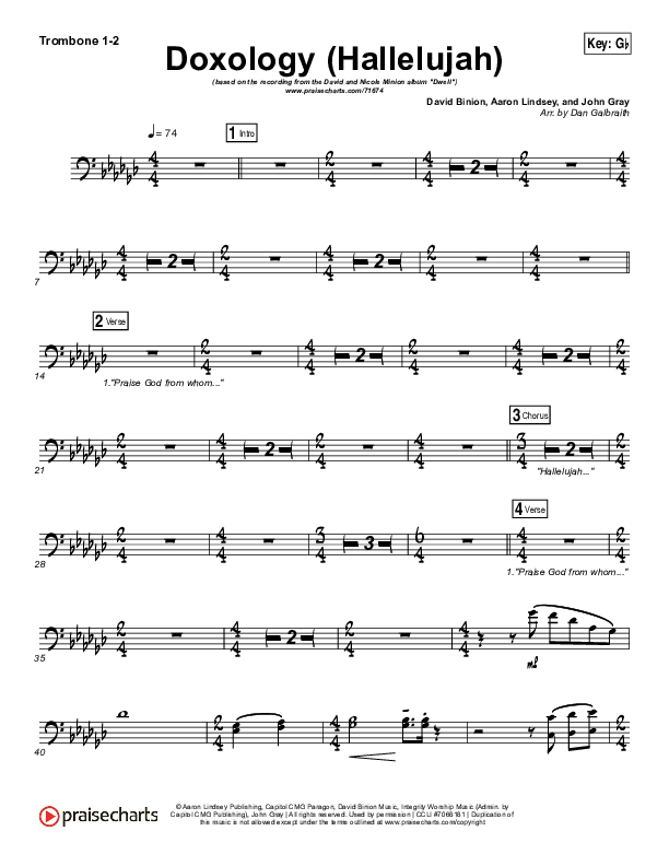 Doxology (Hallelujah) Trombone 1/2 (David & Nicole Binion / Tasha Cobbs Leonard)