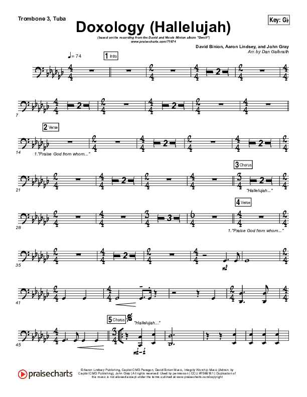 Doxology (Hallelujah) Trombone 3/Tuba (David & Nicole Binion / Tasha Cobbs Leonard)