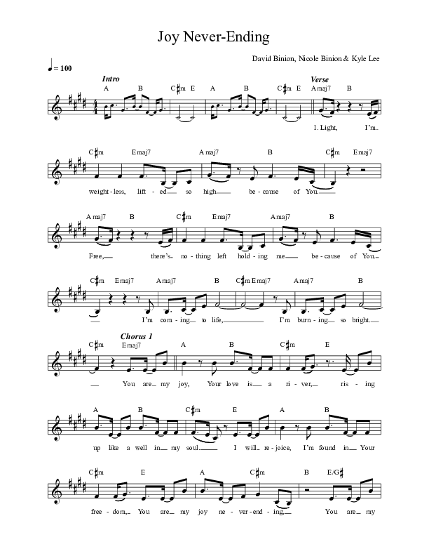 Joy Never Ending Lead Sheet (David & Nicole Binion / BJ Putnam)