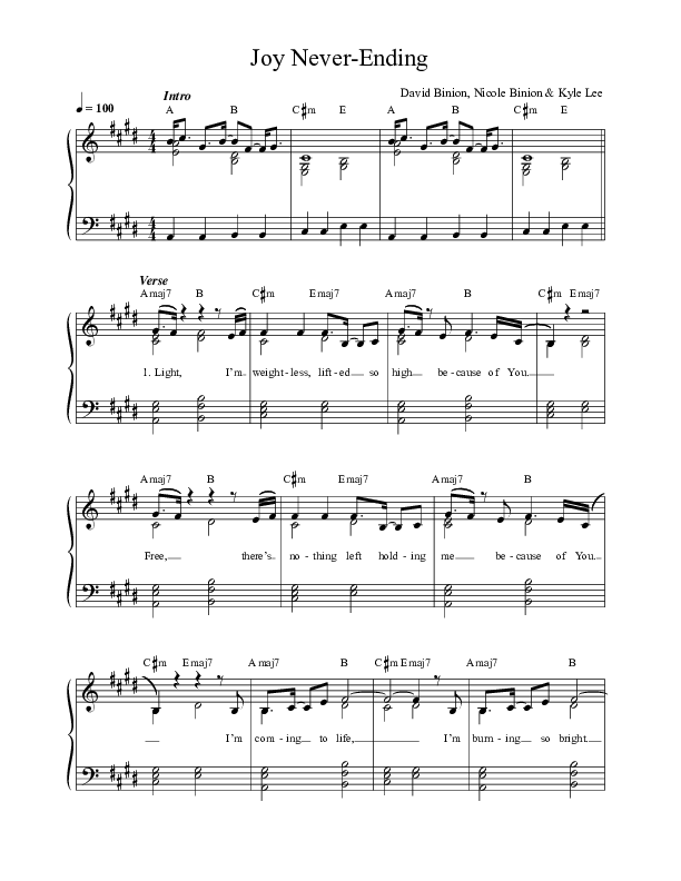 Joy Never Ending Lead Sheet (SAT) (David & Nicole Binion / BJ Putnam)