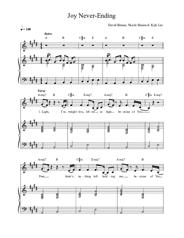 Joy Never Ending Lead & Piano (David & Nicole Binion / BJ Putnam)