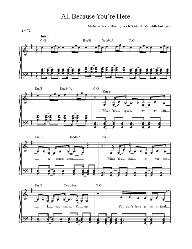 All Because You're Here Lead Sheet (SAT) (David & Nicole Binion / MDSN)