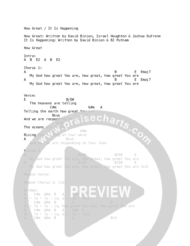 How Great / It Is Happening Chord Chart (David & Nicole Binion / William McDowell)