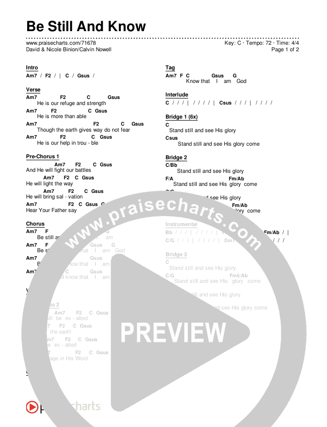 Be Still And Know Chords & Lyrics (David & Nicole Binion / Calvin Nowell)