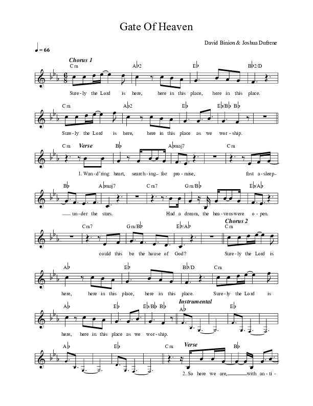 Gate Of Heaven Lead Sheet (David & Nicole Binion)