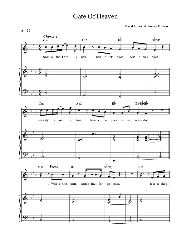 Gate Of Heaven Lead & Piano (David & Nicole Binion)