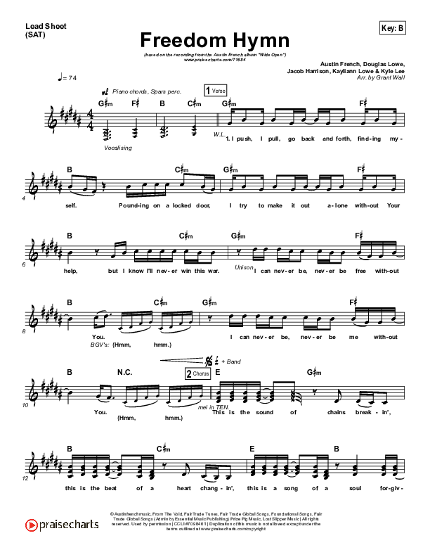 Freedom Hymn Lead Sheet (SAT) (Austin French)