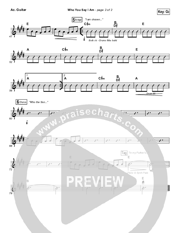 Who You Say I Am (Studio) Acoustic Guitar (Hillsong Worship)