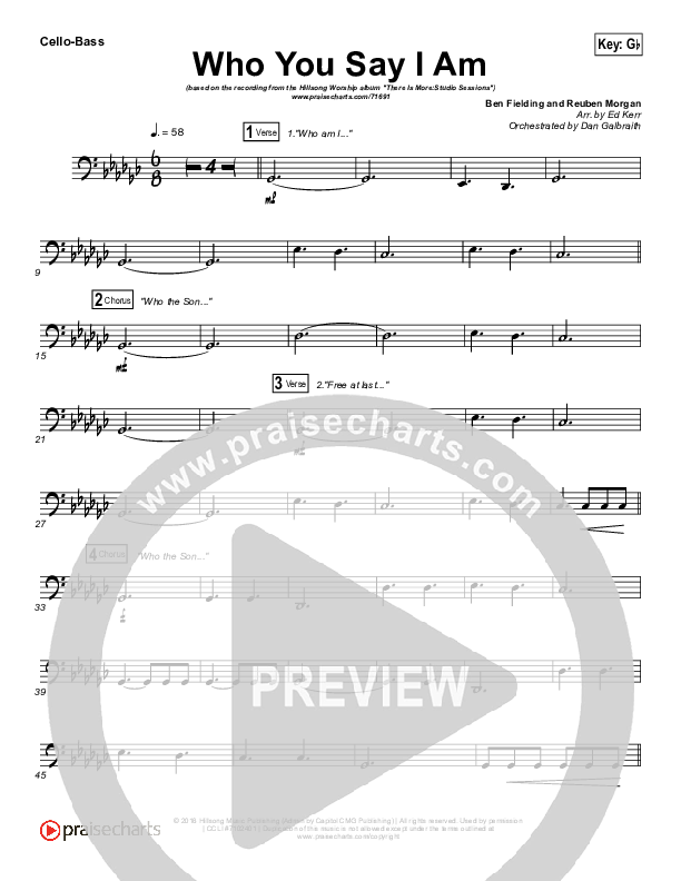 Who You Say I Am (Studio) Cello/Bass (Hillsong Worship)