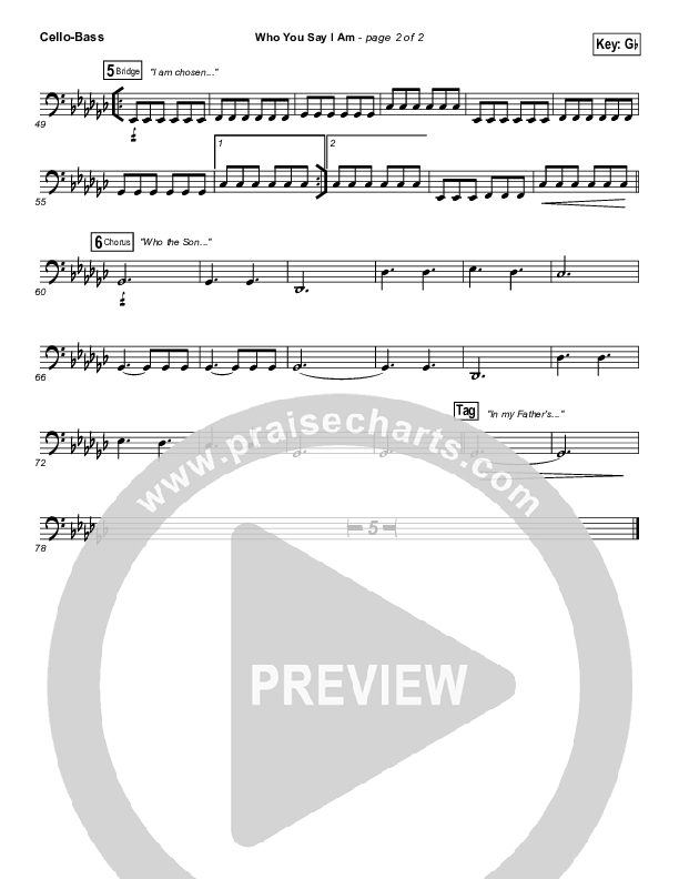 Who You Say I Am (Studio) Cello/Bass (Hillsong Worship)