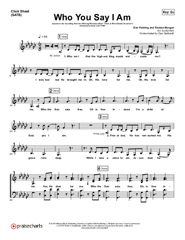 Who You Say I Am Choir Sheet (SATB) (Hillsong Worship)
