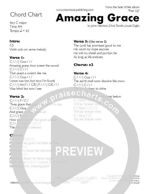 Amazing Grace (My Chains Are Gone) Chord Chart (Kate White)
