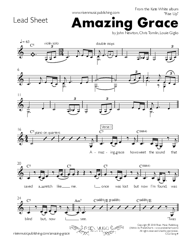 Amazing Grace (My Chains Are Gone) Lead Sheet (Kate White)
