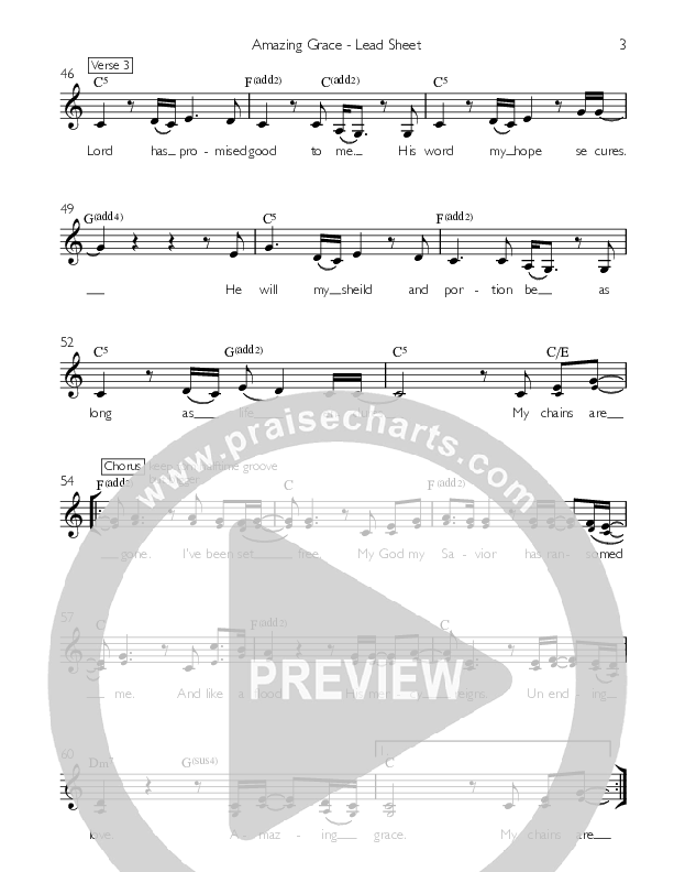 Amazing Grace (My Chains Are Gone) Lead Sheet (Kate White)